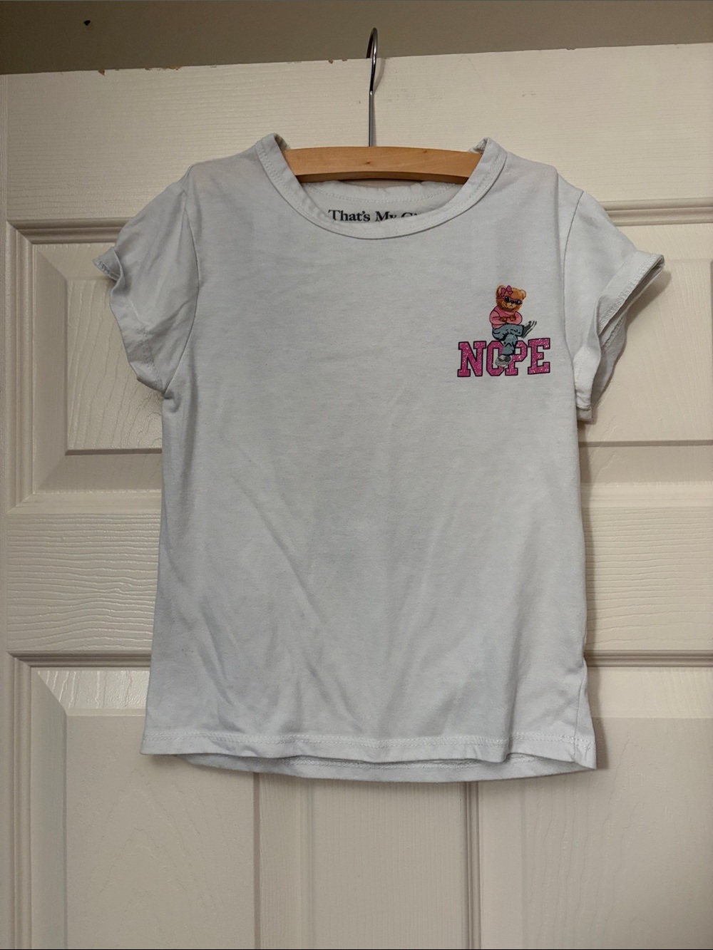 Graphic White Short-Sleeve Kids' Tee with Pink 'NOPE' Detail